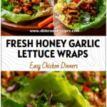 Plate of Honey Garlic Chicken Lettuce Cups with fresh herbs and vegetables for a Healthy Lettuce Wrap Dish.